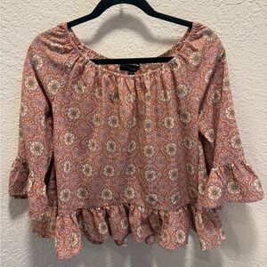 Sanctuary Geometric Print Blouse in Pink and Orange